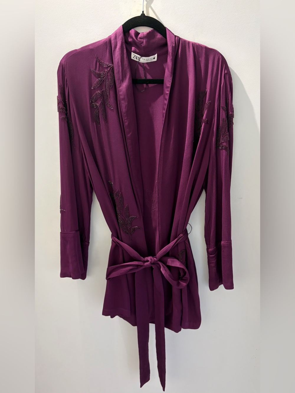 Zara Beaded Kimono Robe | Blogger Favourite Plum Viscose Wrap Jacket XL - Picture 9 of 10